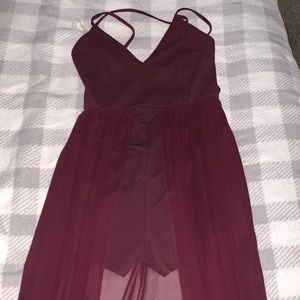 Burgundy Romper with Sheer Cape